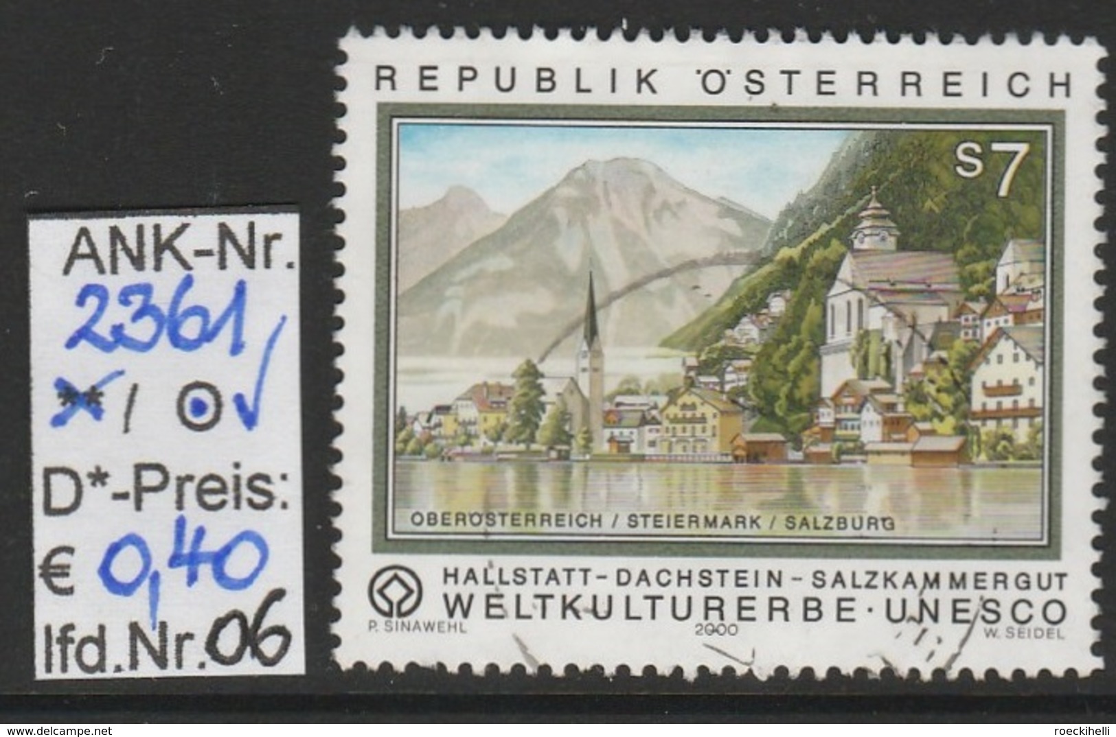 15.9.2000 -  SM  "Weltkulturerbe UNESCO - Hallstatt"  -  O Gestempelt  -  Siehe Scan (2361o 01-06) - Oblitérés