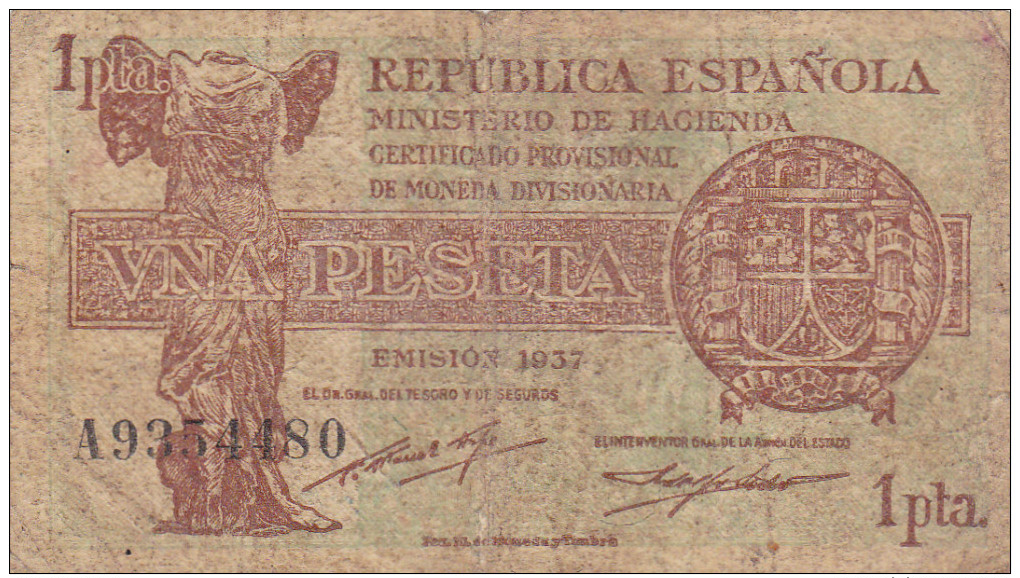 Republica Espanola  1 Peseta Peseta De 1937 - 1-2 Pesetas