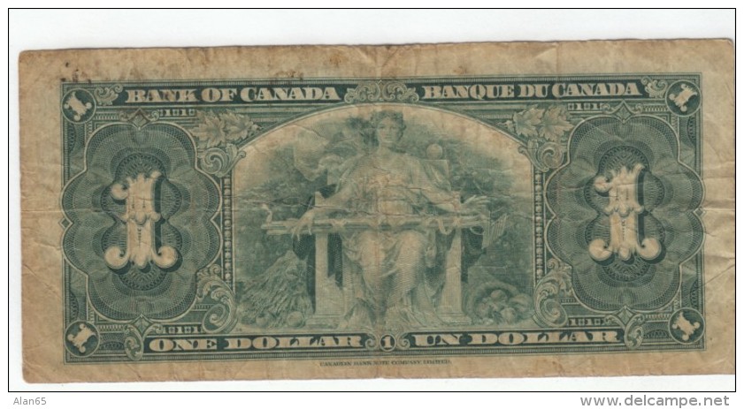 Canada #58d 1 Dollar 1937 Banknote Currency Money - Canada