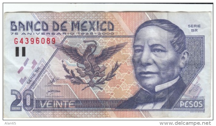 Mexico #111 20 Pesos 2000 75th Anniversary Of Banco De Mexico Banknote Currency Money - Mexico