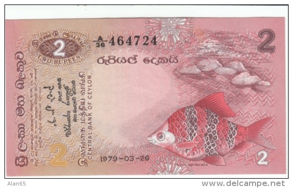 Sri Lanka #83 2 Rupees 1979 Banknote Currency Money, Fish Butterfly - Sri Lanka