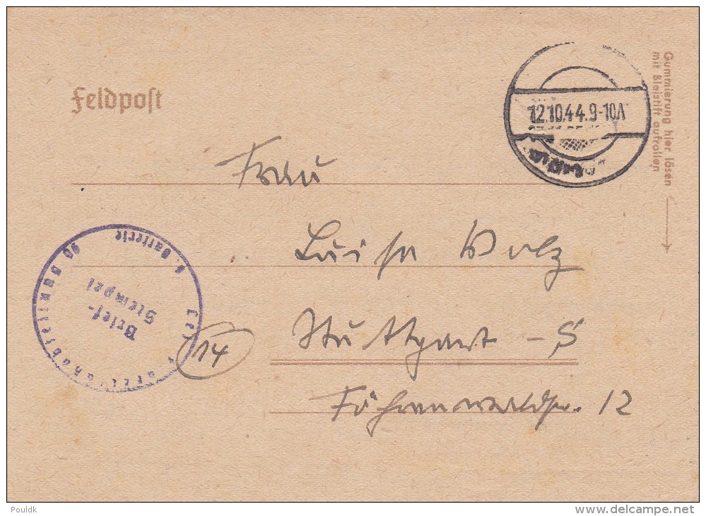 Feldpost WW2: From A 1st Leutenant In 6./F.E.A. 96 In Dortmund-Dorstfeld P/m 12.10.1944 - Letter Inside  (G61-67) - Militaria