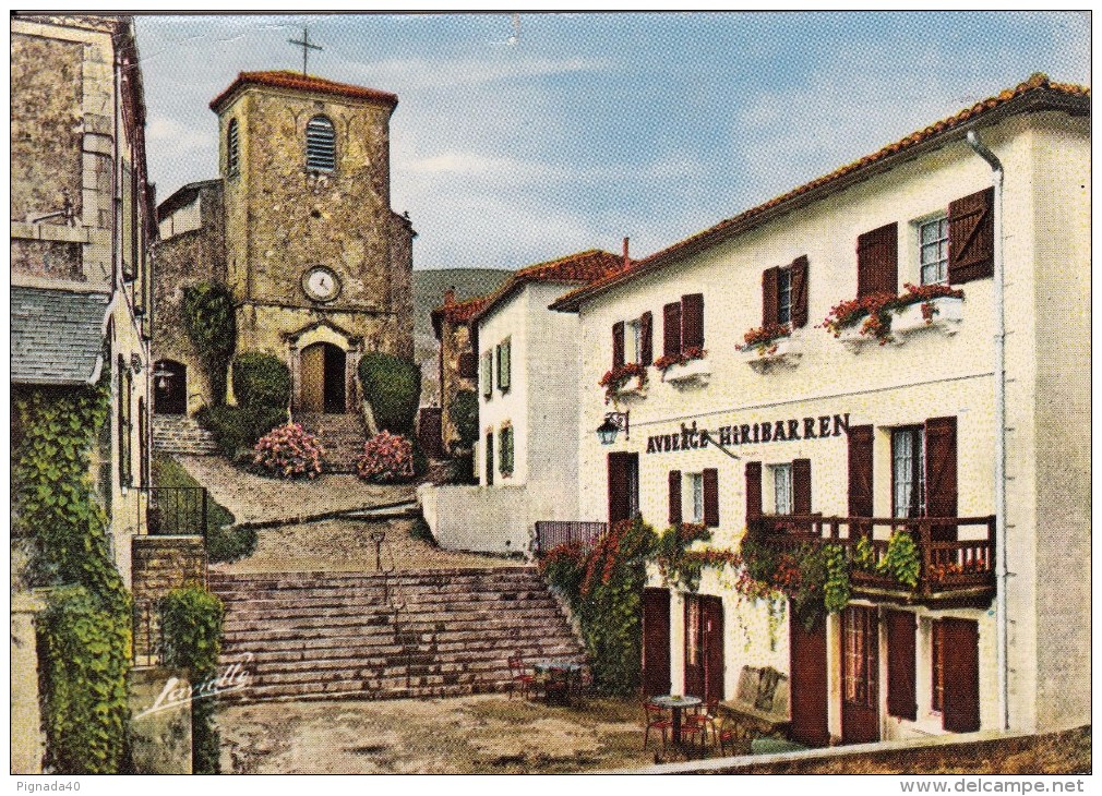 Cp , 64 , BIRIATOU , L'Église , Auberge Hiribarren - Biriatou