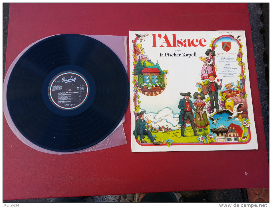 Disque 33 T Vinyle  L'ALSACE LA FISCHER KAPELL Chope Bière Costumes Folklorique Illustration JP BARTHE Choucroute Tarte - Autres & Non Classés