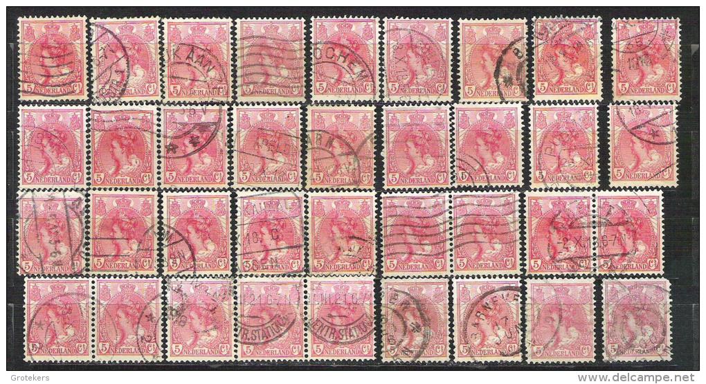 NETHERLANDS Queen Wilhelmine 5 Cent Red (89 X) In General Good Quality. No Thins  Starting 1,00 - Oblitérés