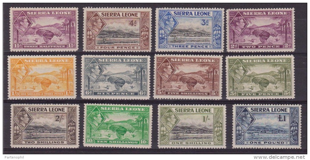 1938-44 SIERRA LEONE GIORGIO VI 12 V. Mnh ( 2p. Lilac Mh ) - Sierra Leone (...-1960)