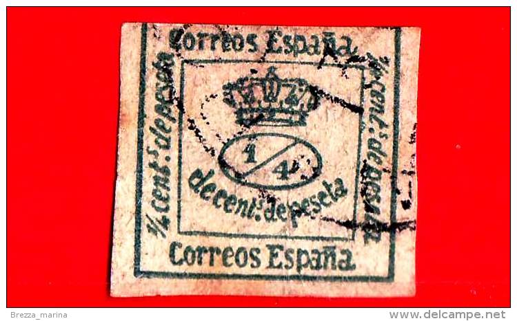 SPAGNA - Usato - 1877 - Corona Reale - Royal Crown - Decent De Peseta - 1/4 - Usati