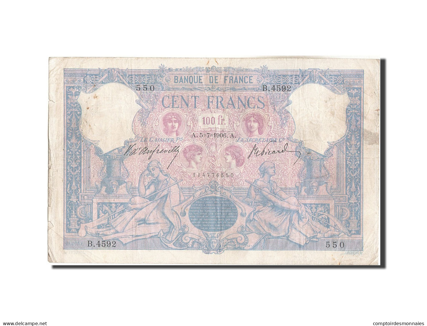 Billet, France, 100 Francs, 100 F 1888-1909 ''Bleu Et Rose'', 1906, 1906-07-05 - 100 F 1888-1909 ''Bleu Et Rose''