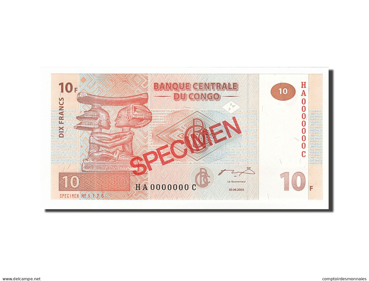 Billet, Congo Democratic Republic, 10 Francs, 2003, 2003-06-30, NEUF - Democratic Republic Of The Congo & Zaire