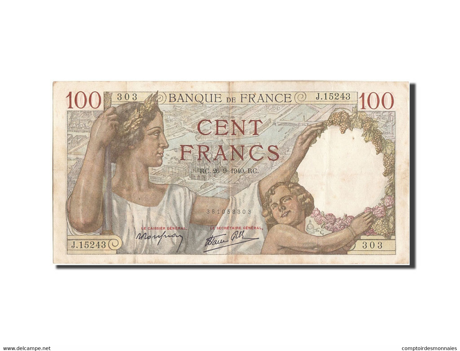 Billet, France, 100 Francs, 100 F 1939-1942 ''Sully'', 1940, 1940-09-26, TB+ - 100 F 1939-1942 ''Sully''