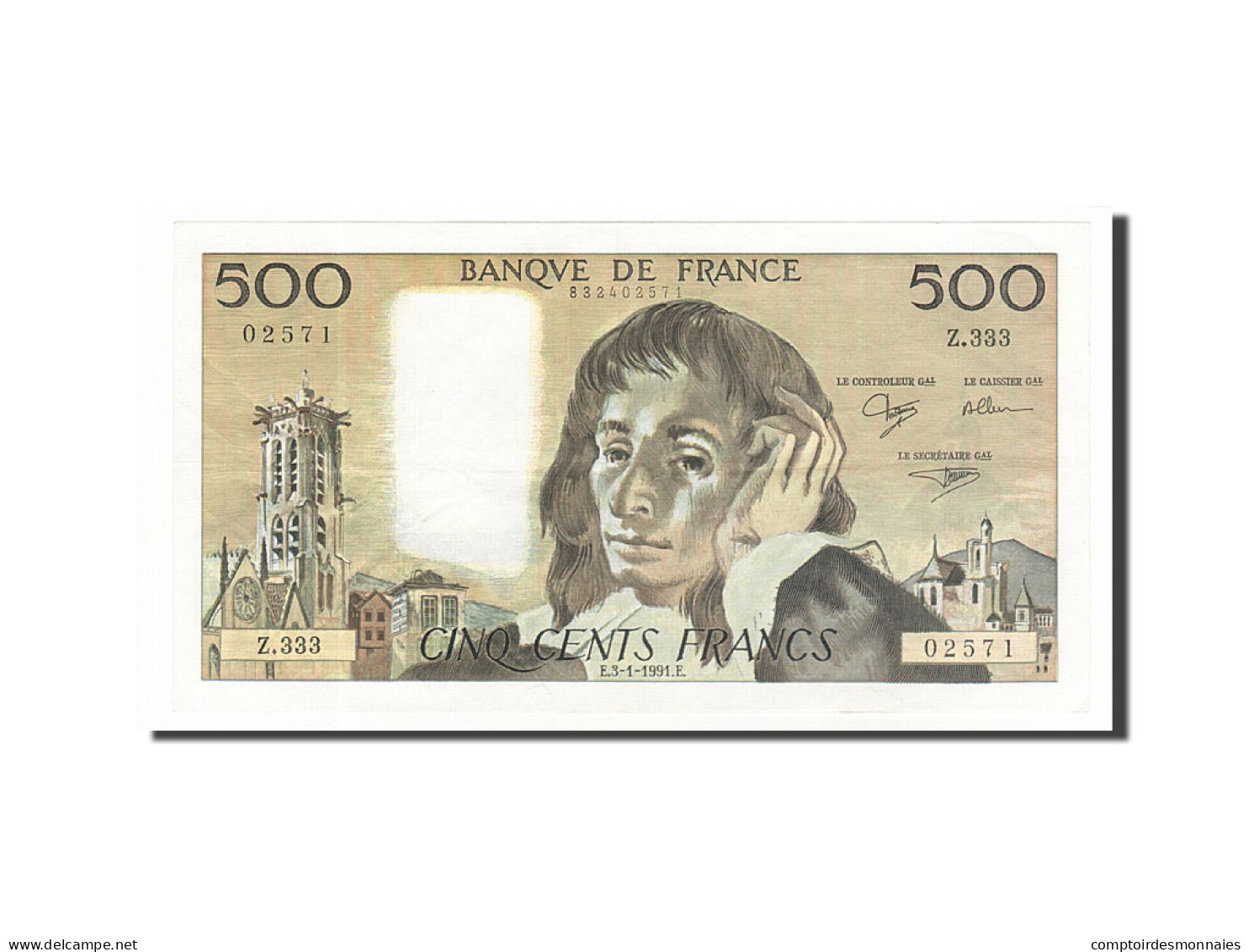 Billet, France, 500 Francs, 500 F 1968-1993 ''Pascal'', 1991, 1991-01-03, TTB+ - 500 F 1968-1993 ''Pascal''