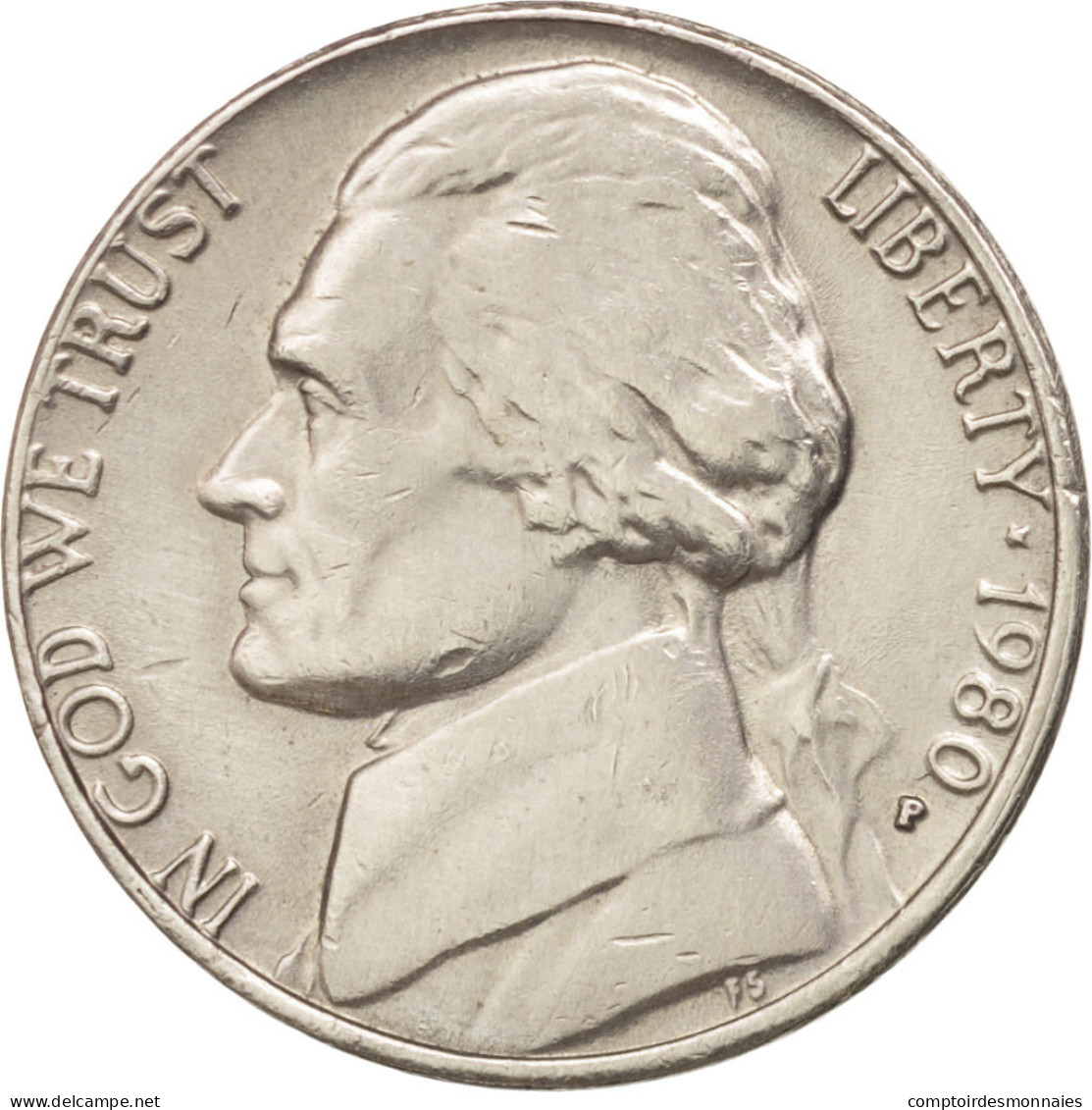 Monnaie, États-Unis, Jefferson Nickel, 5 Cents, 1980, U.S. Mint, Philadelphie - 1938-…: Jefferson