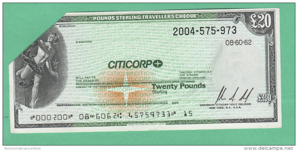 Travel Cheque England 20 Pounds 1962  Used - Ohne Zuordnung