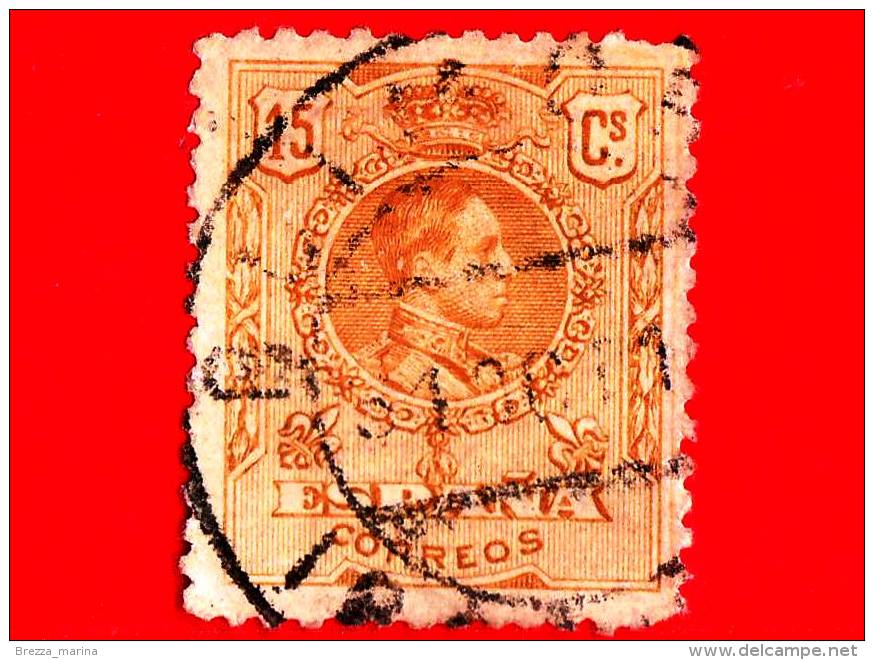 SPAGNA - Usato - 1917 - Re Alfonso XIII - Medaglione - Numero Di Controllo Sul Retro - 15 - Used Stamps