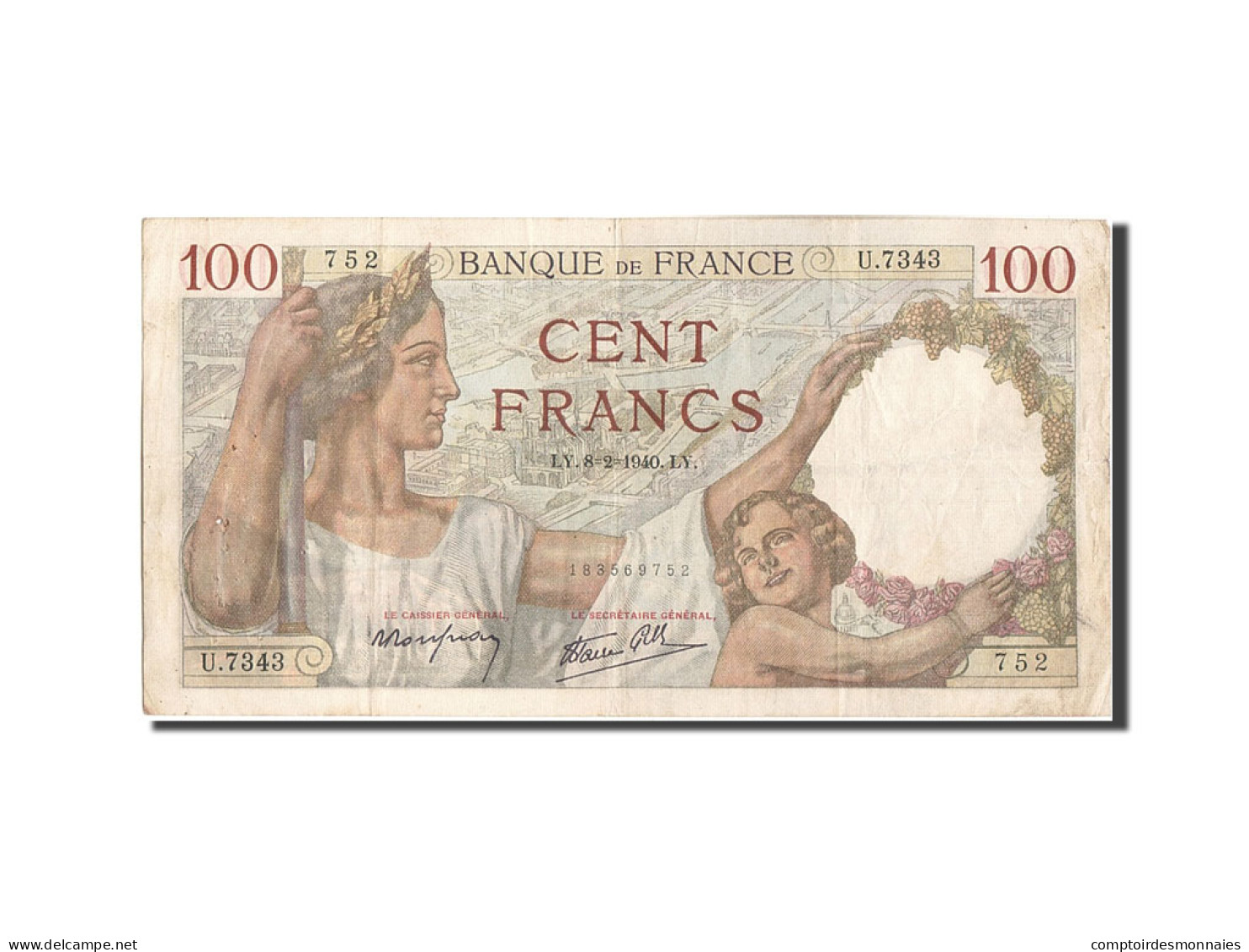 Billet, France, 100 Francs, 100 F 1939-1942 ''Sully'', 1940, 1940-02-08, TB+ - 100 F 1939-1942 ''Sully''