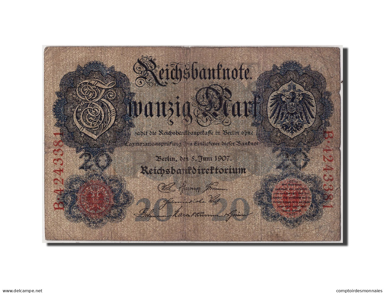 Billet, Allemagne, 20 Mark, 1907, 1907-06-08, TB+ - 20 Mark