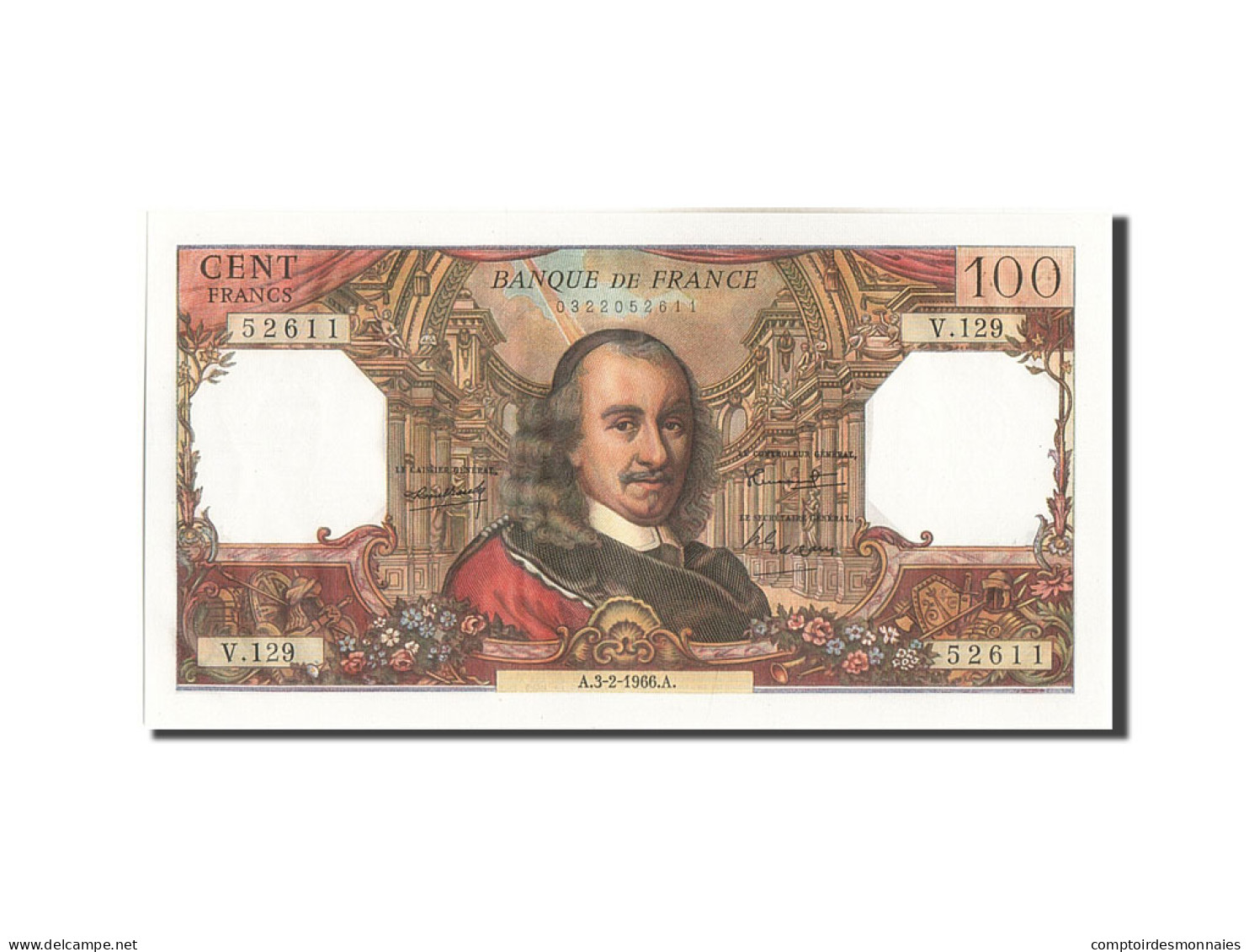 Billet, France, 100 Francs, 100 F 1964-1979 ''Corneille'', 1966, 1966-02-03 - 100 F 1964-1979 ''Corneille''