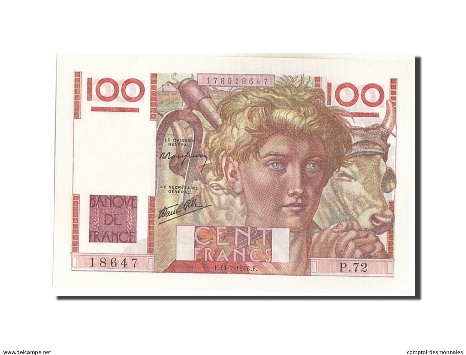 Billet, France, 100 Francs, 100 F 1945-1954 ''Jeune Paysan'', 1946, 1946-07-11 - 100 F 1945-1954 ''Jeune Paysan''