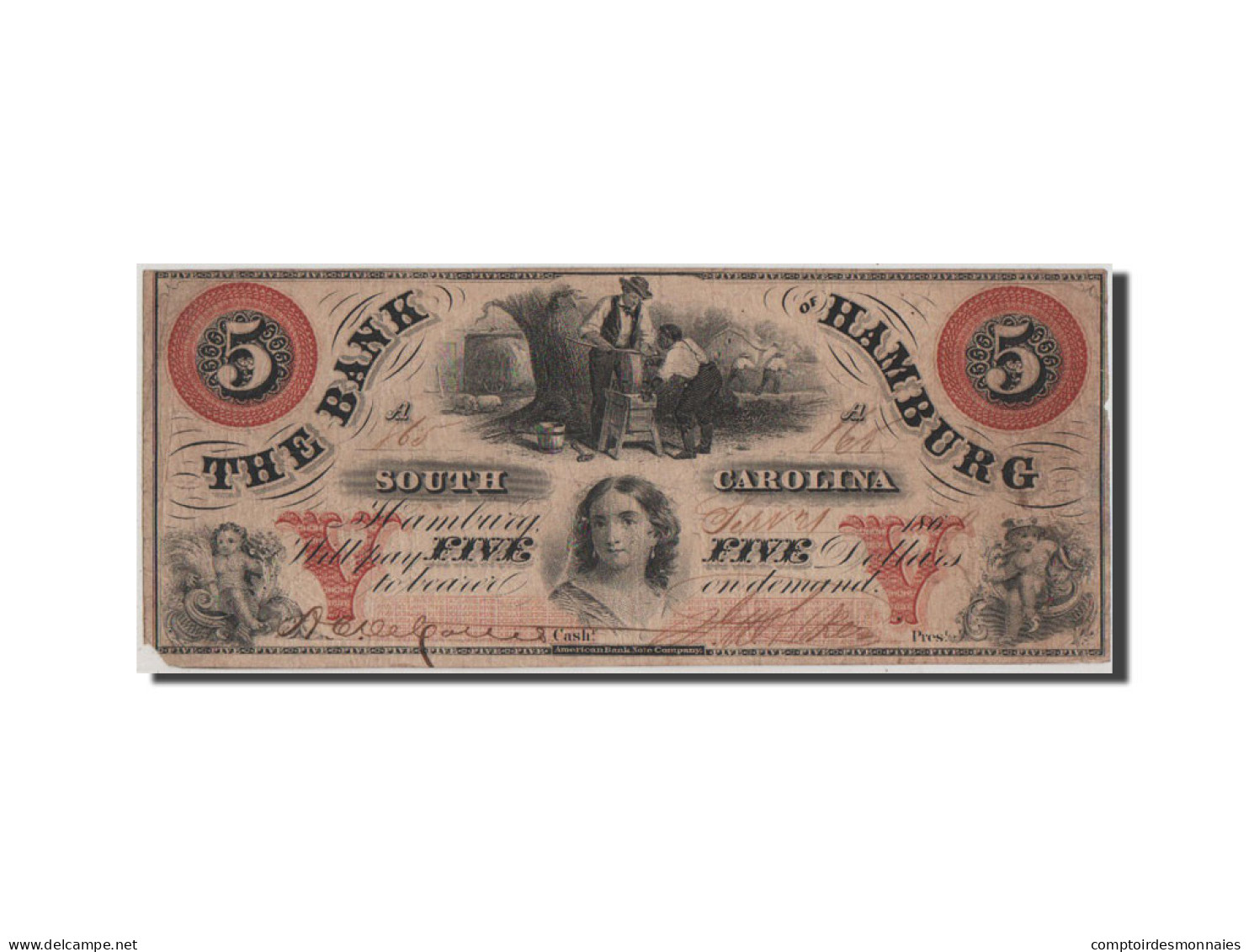 Billet, États-Unis, 5 Dollars, 1860, TB+ - South Carolina