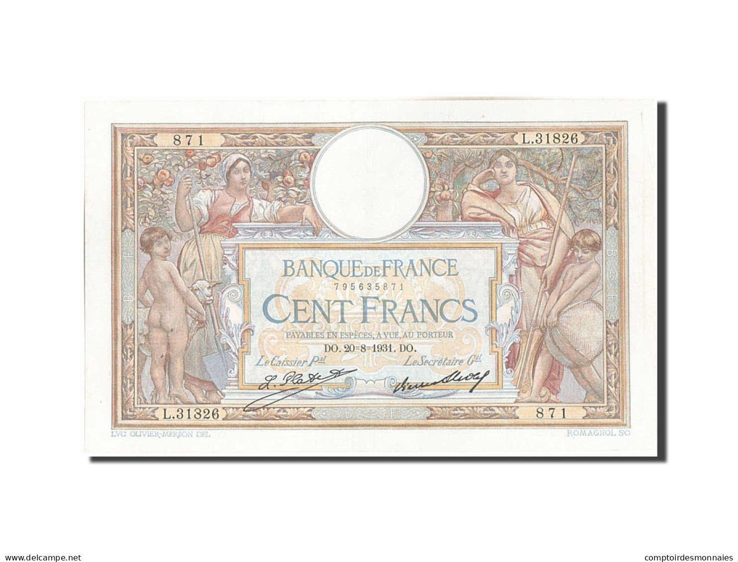 Billet, France, 100 Francs, 100 F 1908-1939 ''Luc Olivier Merson'', 1931, SUP - 100 F 1908-1939 ''Luc Olivier Merson''