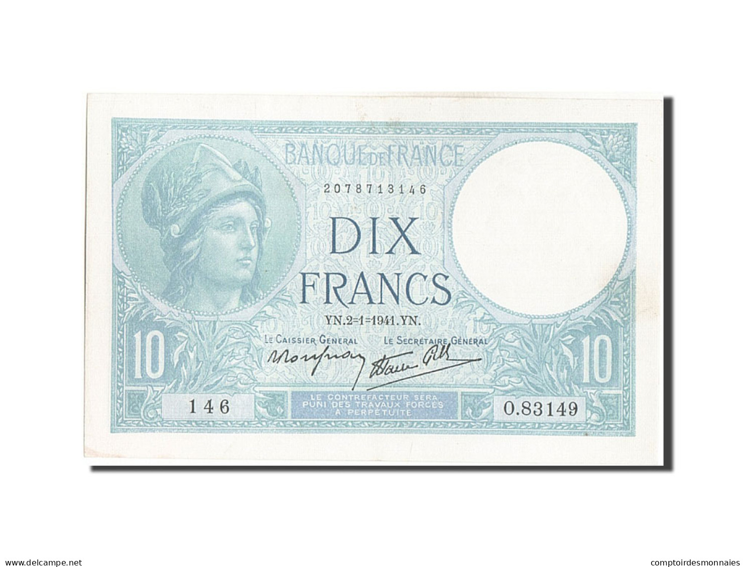 Billet, France, 10 Francs, 10 F 1916-1942 ''Minerve'', 1941, 1941-01-02, SPL - 10 F 1916-1942 ''Minerve''