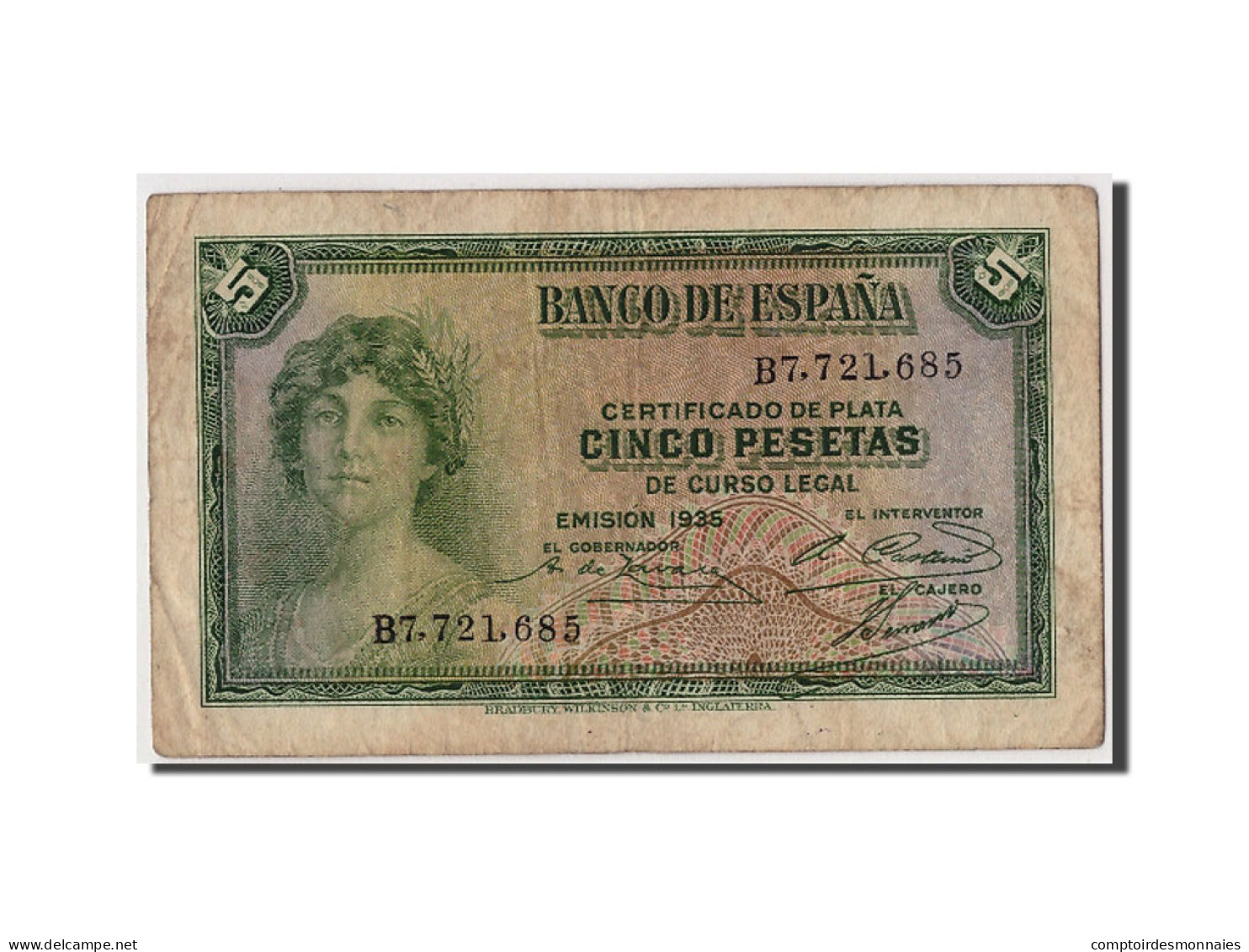 Billet, Espagne, 5 Pesetas, 1935, TB - 5 Pesetas