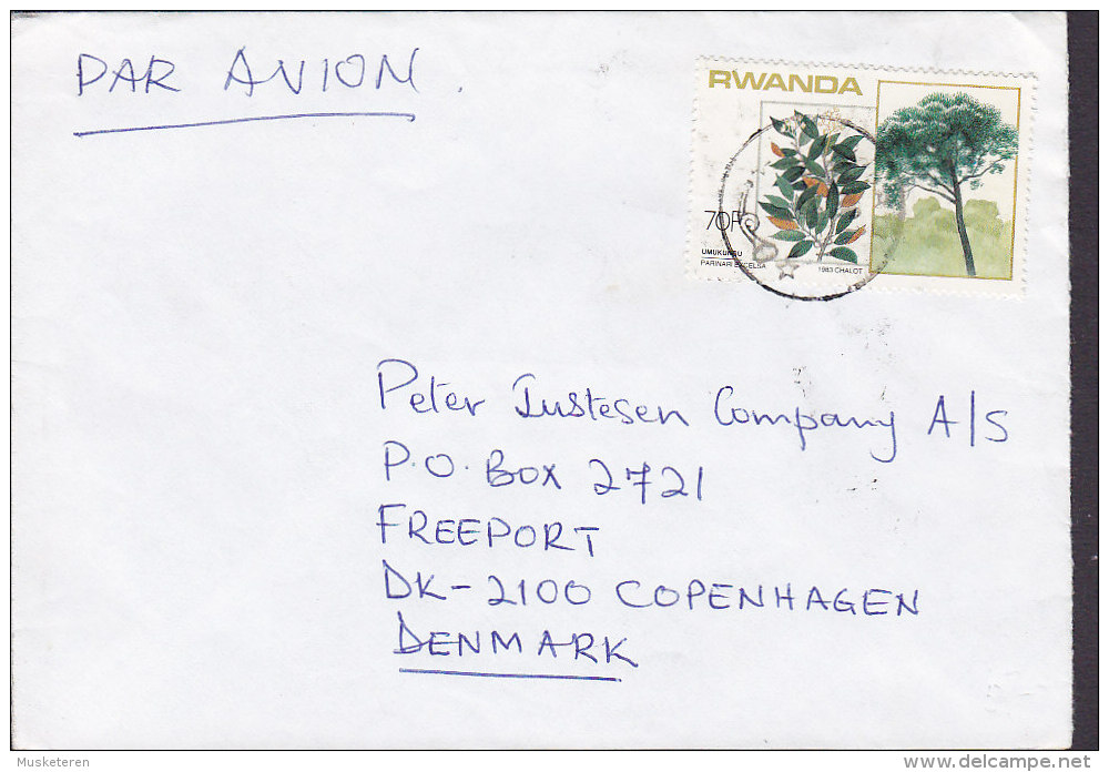 Rwanda Air Mail Par Avion KIGALI 1986 Cover Brief Denmark 70 C. Tree Baum Stamp - Gebraucht