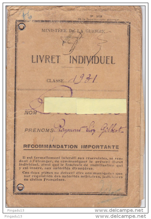 Fixe Archive Marin Marine Nationale Matelot Cuisinier Livret Individuel Classe 1931 Livret De Solde Carte Du Combattant - Dokumente