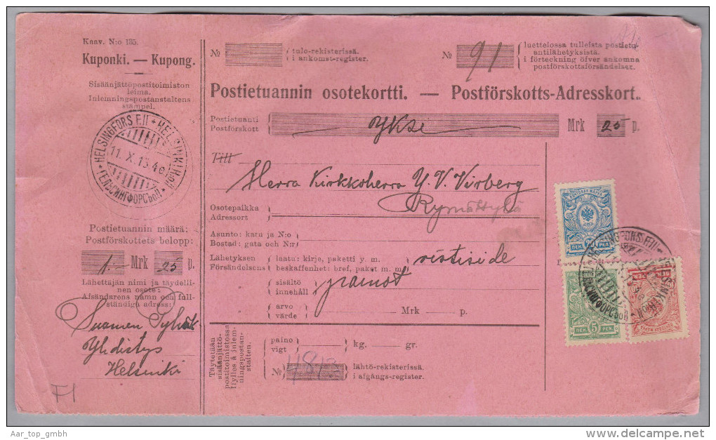 Finland Helsinski1915-10-11 Paketkarte Nach Rymättyla - Lettres & Documents