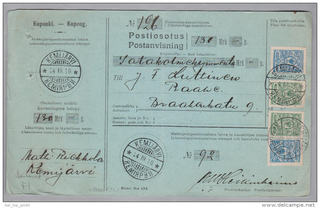 Heimat Finland KEMIJÄRVI 1916-03-24 Paketkarte Nach RAAHE - Lettres & Documents