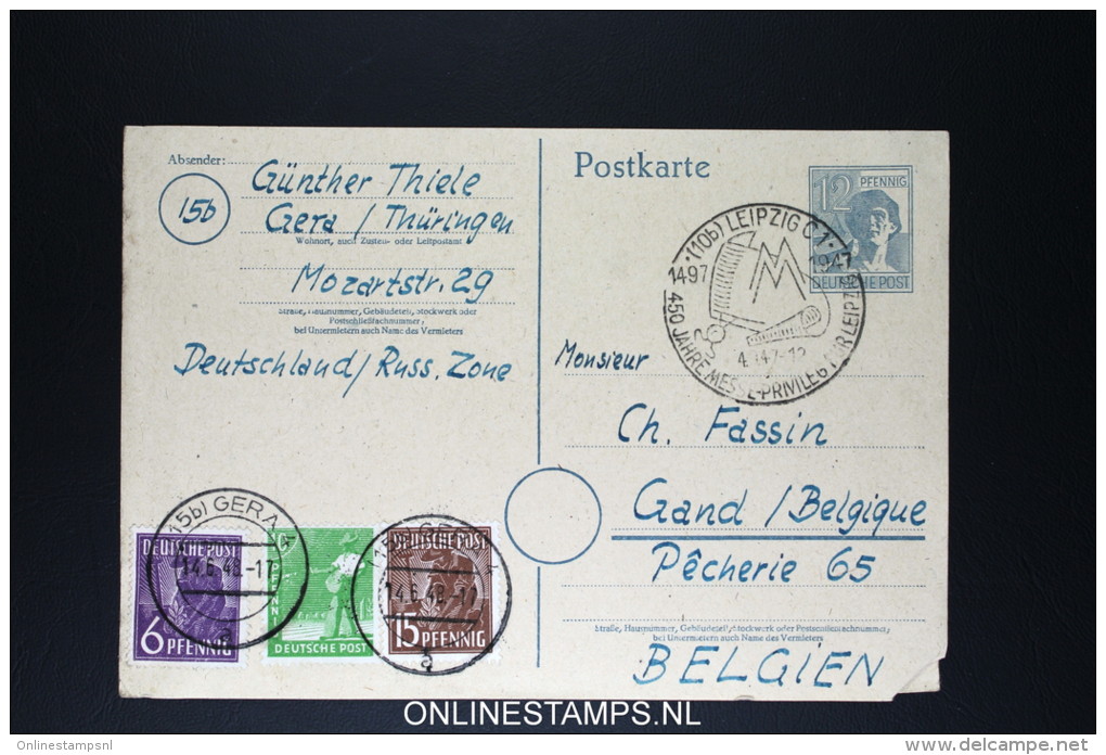 Germany SBZ Postcard Gera To Gent Belgium, Uprated - Entiers Postaux