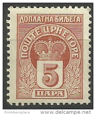 Montenegro - 1907 Postage Due Crown 5pa MLH  Sc J19 - Montenegro