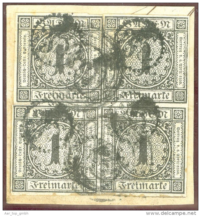 Baden 1853 Viererblock Mi# 5 Mit Zahnradstempel #35 - Gebraucht