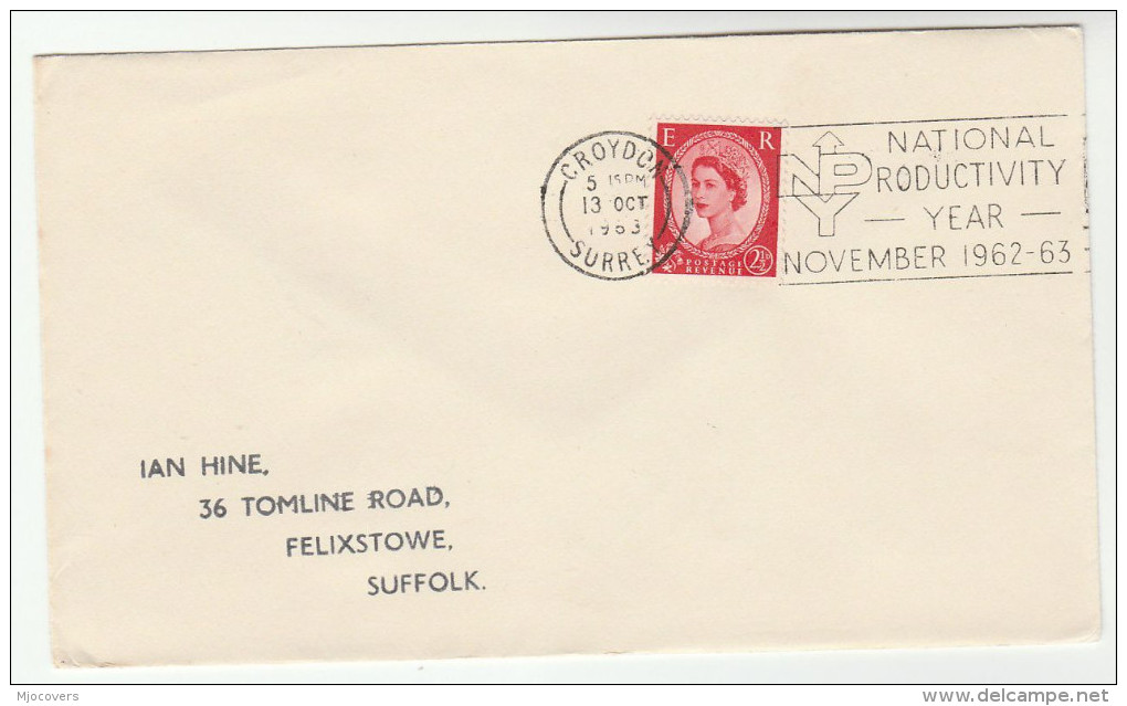 1963 Croydon GB COVER  SLOGAN Pmk  NATIONAL PRODUCTIVITY YEAR Stamps - Covers & Documents