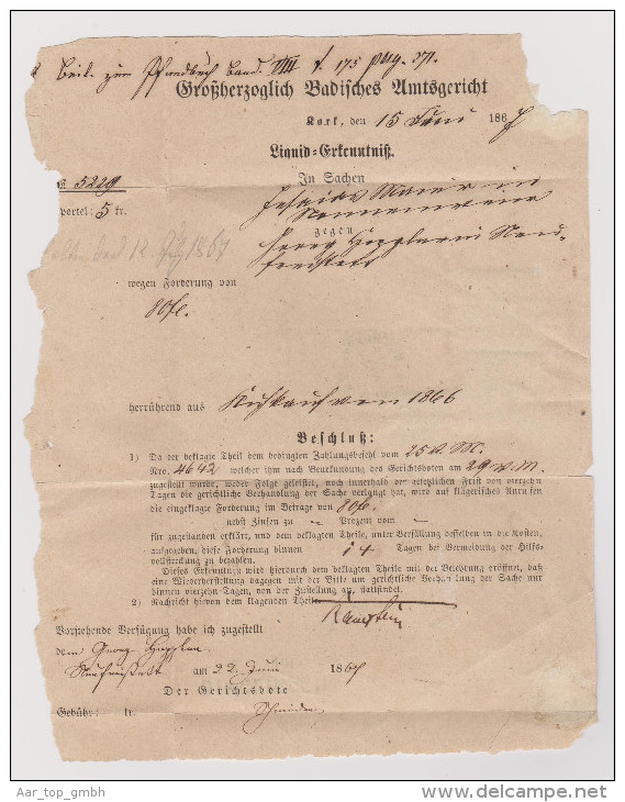 Baden 1867-07-03 Taxierter Brief Nach Dinglingen Mit 3x 1 Kreuzer Landpost - Lettres & Documents