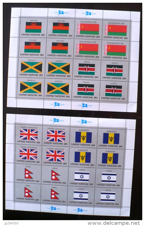NATIONS UNIES  Drapeaux, MALAWI,KENYA, JAMAIQUE, BIELORUSSIE, BARBADES, ISRAEL, NEPAL, UK En Feuillet Complet ** MNH - Briefmarken