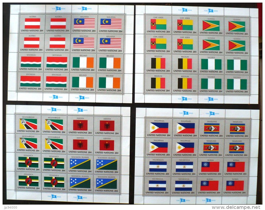 NATIONS UNIES  Drapeaux, MALAYSIA, AUTRICHE, IRLANDE,SEYCHELLES, ALBANIE, DOMINICA, ETC... En Feuillet Complet ** MNH - Timbres