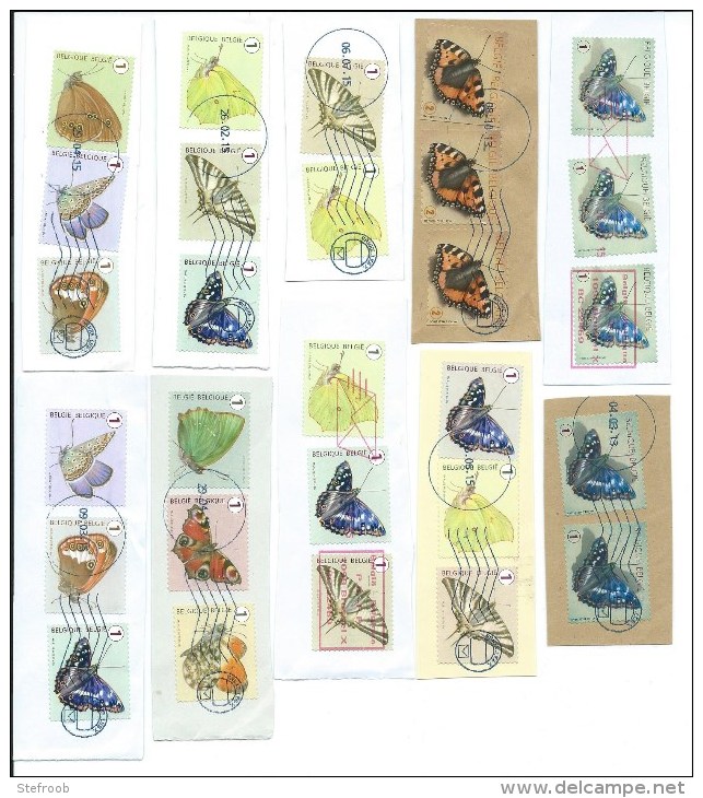 Set 10 Strips Vlinders Marijke Meersman - Op Briefstuk - Speciale Afstempeling - Used Stamps