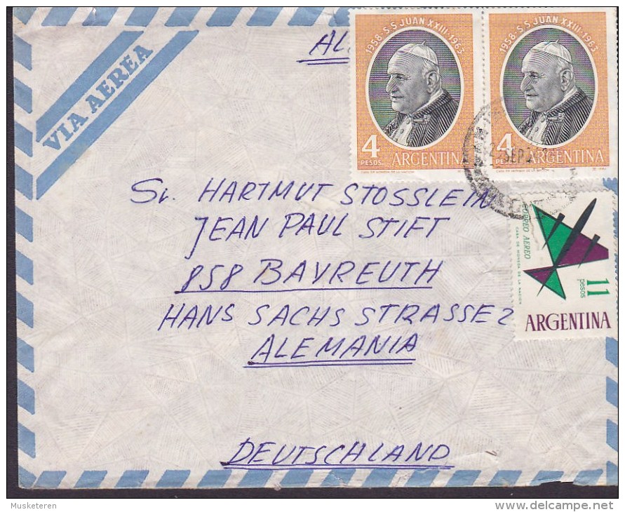 Argentina Via Aerea SAN ISIDRO Cover Letra BAYREUTH Germany Pope Pabst Juan XXIII Stamps (Pair) - Briefe U. Dokumente