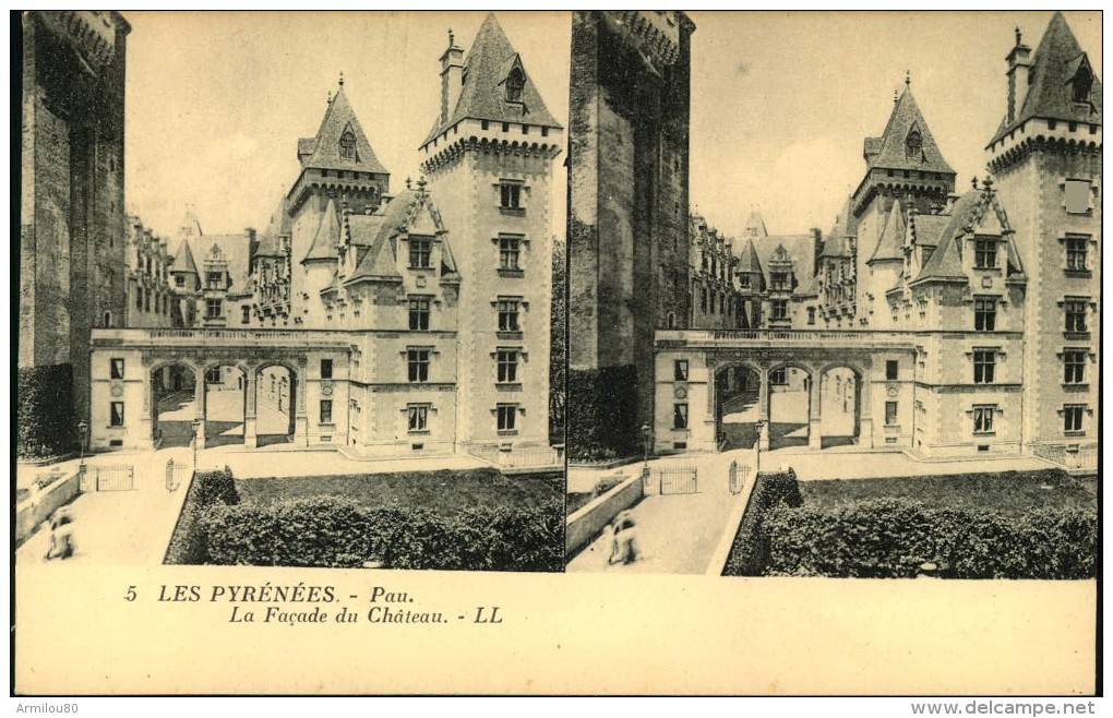 N°891 LLL 64  CARTE STEREOSCOPIQUE LES PYRENEES LE CHATEAU DE PAU FACADE - Cartoline Stereoscopiche