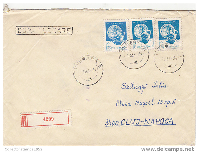 24858- FOLKLORE ART- CERAMICS, STAMPS ON REGISTERED COVER, 1985, ROMANIA - Lettres & Documents