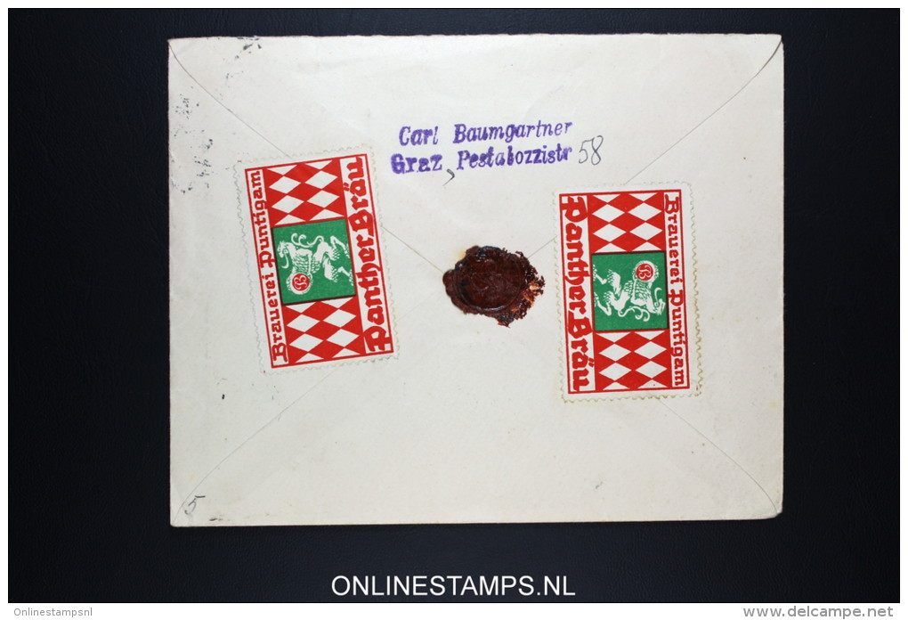 Österreich 1928 R-Brief Graz  Mixed Stamps, Panther Bräu Labels , To Amsterdam  Holland - Briefe U. Dokumente