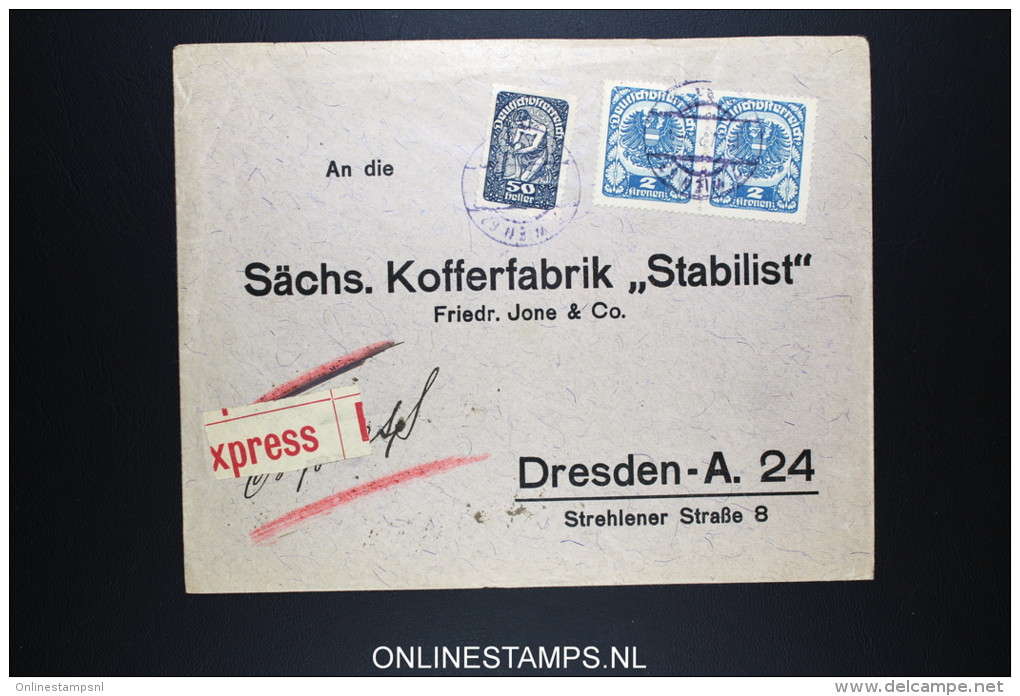 Österreich  Express Cover  Wien To Dresden  1921 - Briefe U. Dokumente