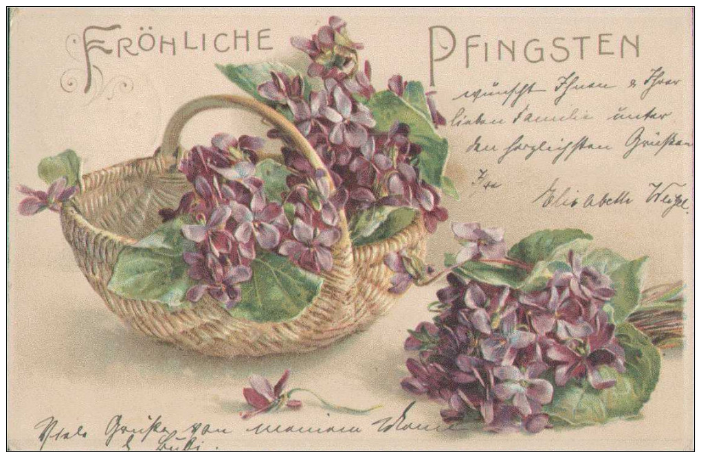 Fröhliche Pfingsten, Blumengrüße Aus Cöslin Nach Chemnitz, Präge-Postkarte, Feiern & Feste - Pentecôte
