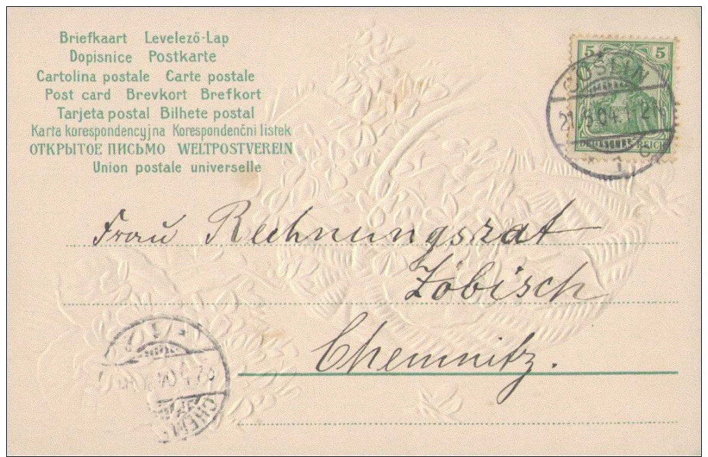 Fröhliche Pfingsten, Blumengrüße Aus Cöslin Nach Chemnitz, Präge-Postkarte, Feiern & Feste - Pentecôte