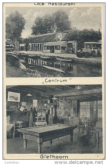 Giethoorn, Café Restaurant "Centrum " (promotiekaart Anno 1933)  ( 2 X Scan) Biljart Autobus - Giethoorn