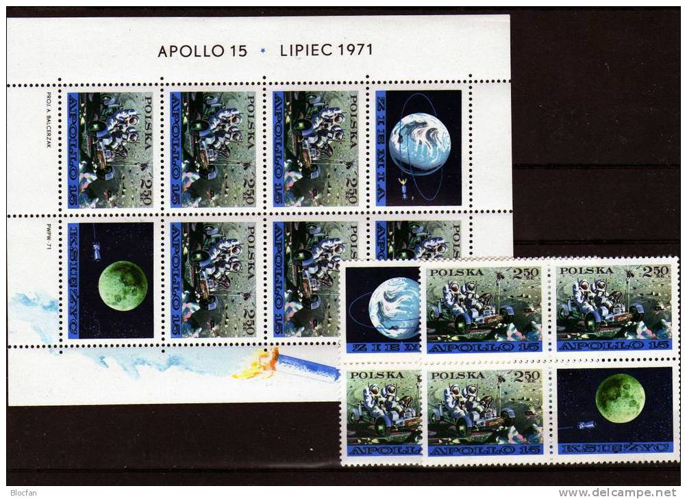 Apollo-Programm 1979 USA Mondauto Polen 2123 VB Mit 2xZf+Block 48 ** 20€ Mond-Flug Bloque Bloc M/s Space Sheet Bf POLAND - Feuilles Complètes