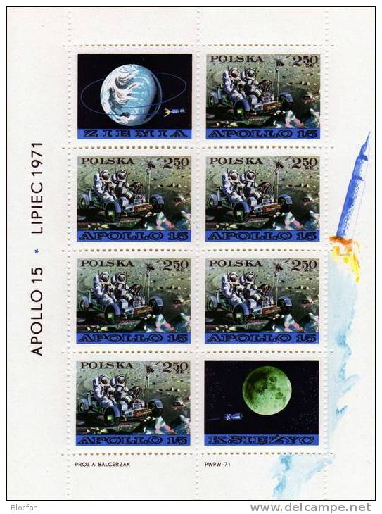 Apollo-Programm 1979 USA Mondauto Polen 2123 VB Mit 2xZf+Block 48 ** 20€ Mond-Flug Bloque Bloc M/s Space Sheet Bf POLAND - Volledige Vellen