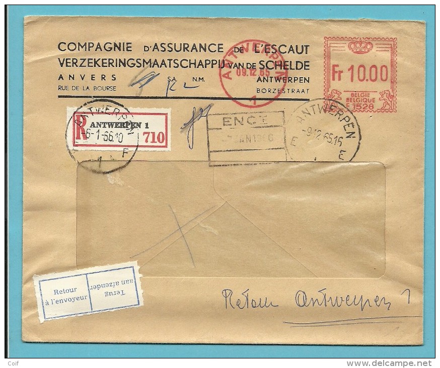 Aangetekende Brief Met Roodfrankeering (F1528) Met Stempel ANTWERPEN Naar SIVRY, Strookje RETOUR...... - 1960-79