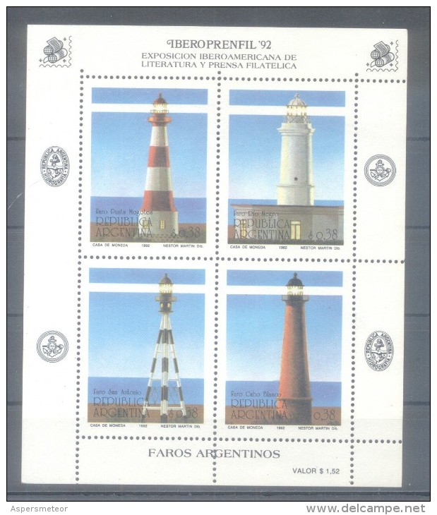 AÑO 1992 FAROS ARGENTINOS PHAR PHARES PHARS FARO LIGHTHOUSE HOJITA BLOC JALIL NRO. 102 MNH TBE - Hojas Bloque